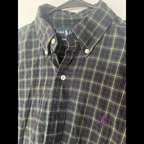 Ralph Lauren Classic Fit Purple And Green Plaid Long Sleeve Button Up Size M - Picture 2 of 4